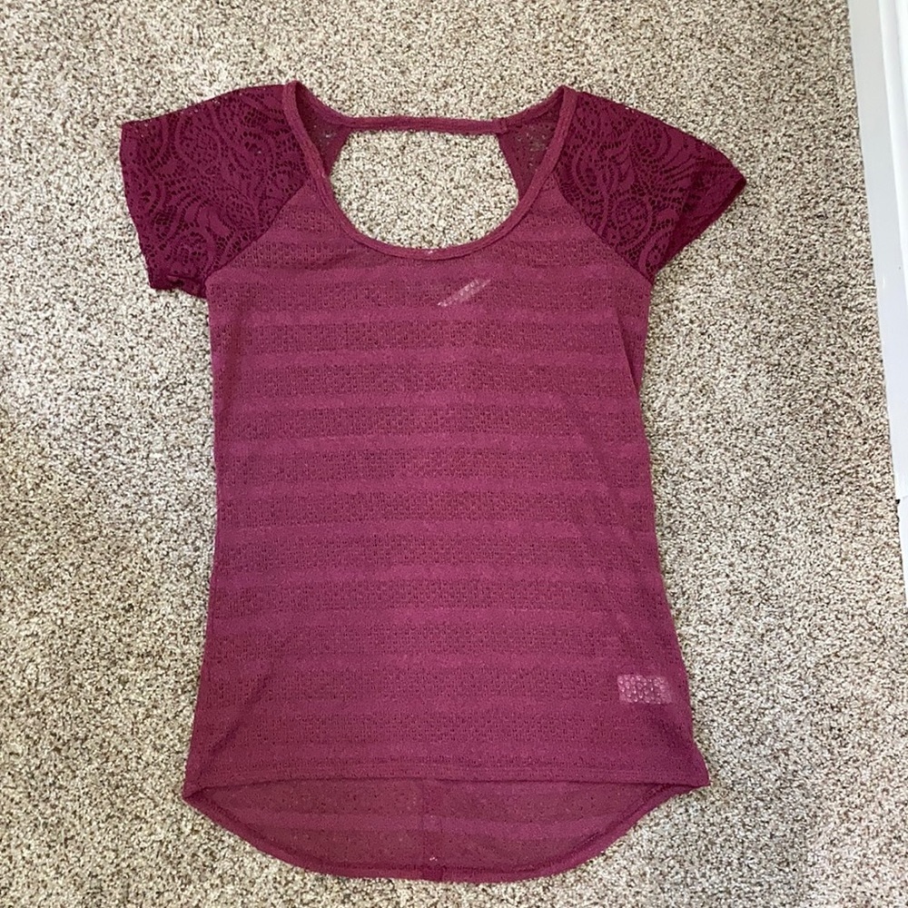 Maurices Juniors Lace Sheer Short Sleeve Shirt Size Small